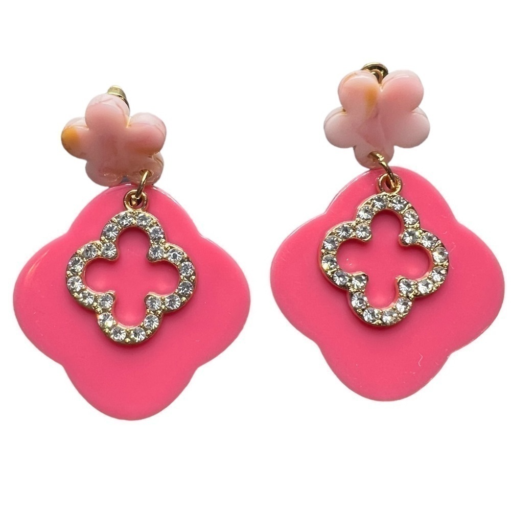 Flower & Clover Pink Fashion Rhinestone Dangle Post Earnings